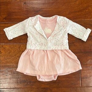 Pink and White Easter Baby Dress with Cardigan